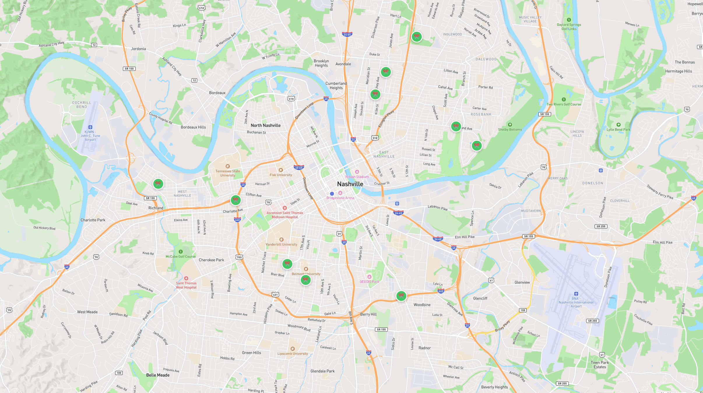 Map of Greater Nashville showing nearby available specialists